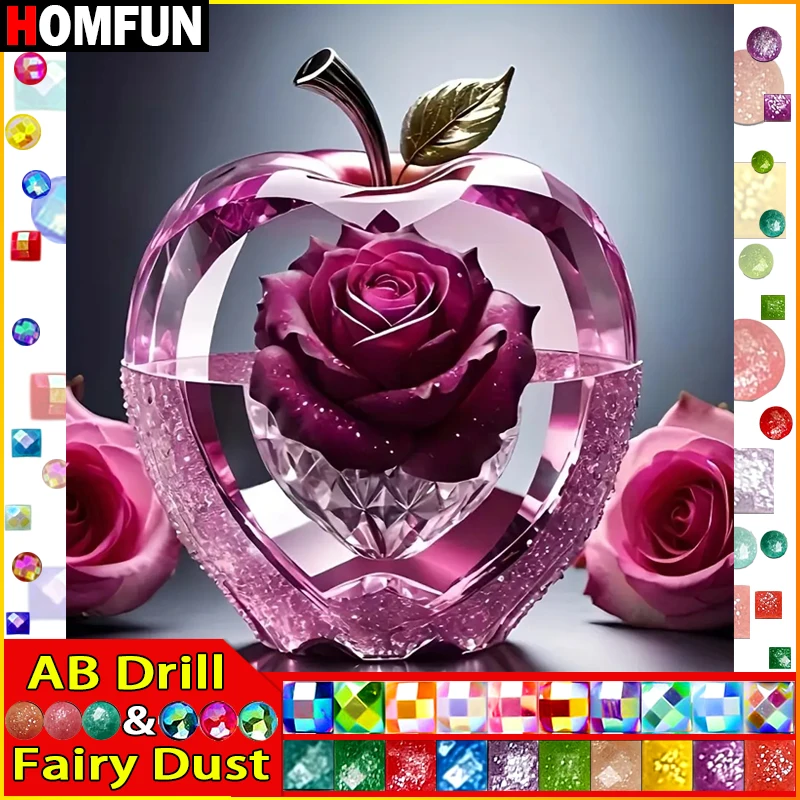 HOMFUN الجنية الغبار AB الحفر الكامل الماس اللوحة "مشهد أبل روز" DIY صورة حجر الراين 5D الماس التطريز ديكور #1