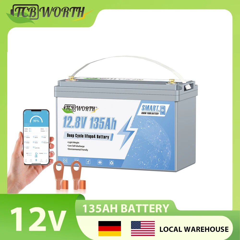 12V 135Ah 1728wkh Lifepo4 Battery Pack 100A BMS 6000+ Deep Cycles Rechargable Lithium Battery For Boat Home Energy