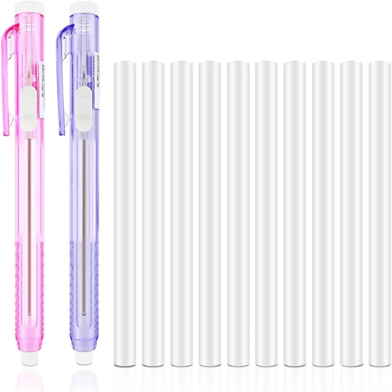 Practical-12 Pack Retractable Mechanical Eraser Pens, 2 Pen Erasers With 10 Replacement Eraser Refills For School Home Office
