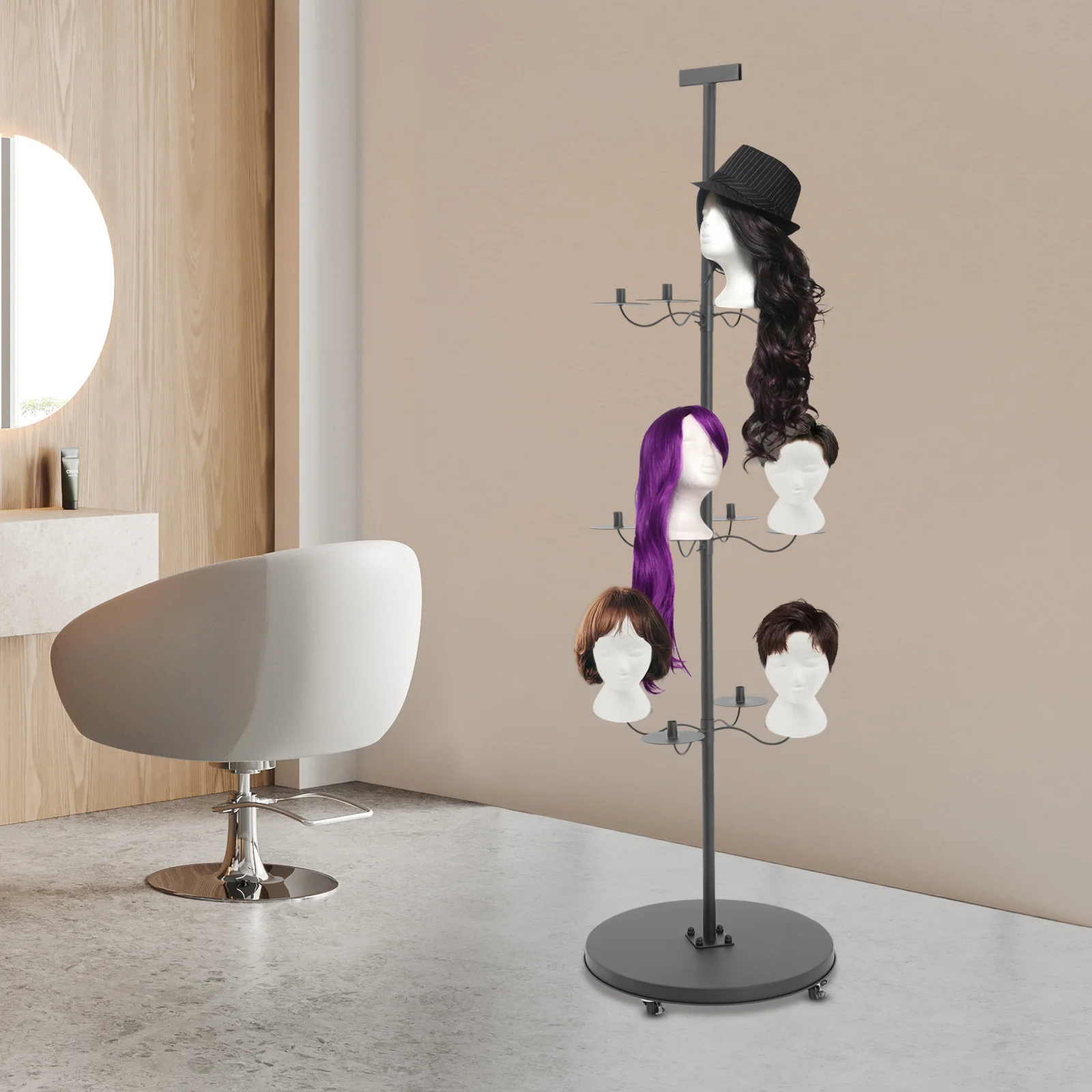 

Mobile Wig Stand With 4 Universal Wheels (2 With Brakes), Smooth Surface Easy To Clean & Simple To Assemble