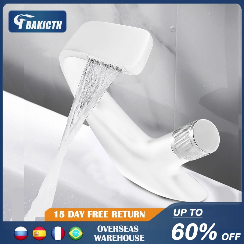 White/Black Bathroom Faucets Washbasin Waterfall Faucet Swan Shape Hot and Cold Bathroom Light Luxury Basin Under Counter Basin