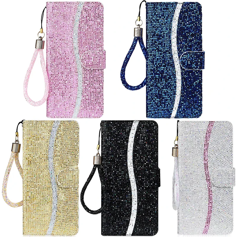 Wallet Flip Glitter Leather Case For Samsung Galaxy A51 A52 A53 A72 A71 A50 A70 A11 A21S A42 A13 A22 A32 A73 Note10 20 S9 S10