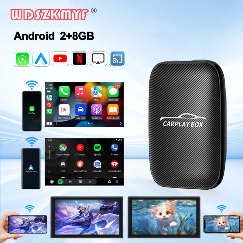 

4 in 1 Carplay&Auto Wired to Wireless Android Auto Adapter Wired Android Auto Cars Smart Ai Box WiFi TF Card For Netflix Youtub