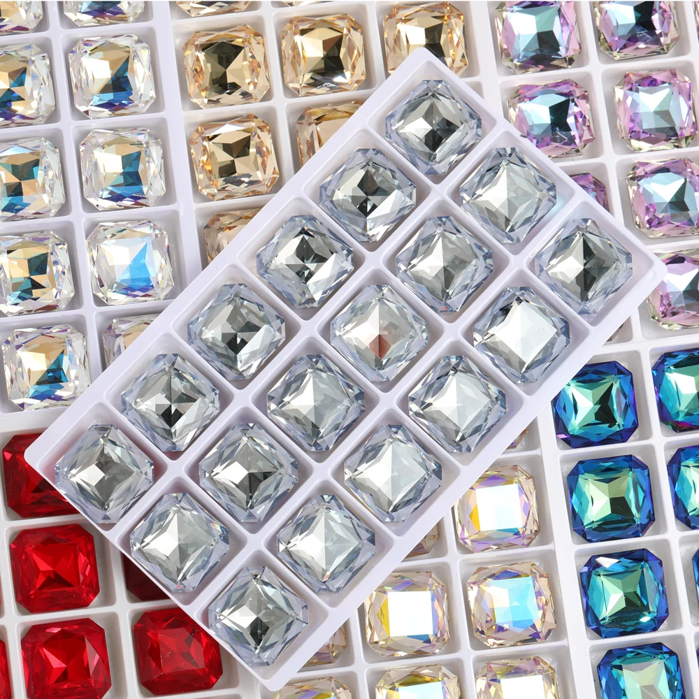 18mm Square Octagon Rhinestones Pointback Art Crafts Supplies Glass Rhinstones Glitter Crystal Strass Fancy Stones For Art Work