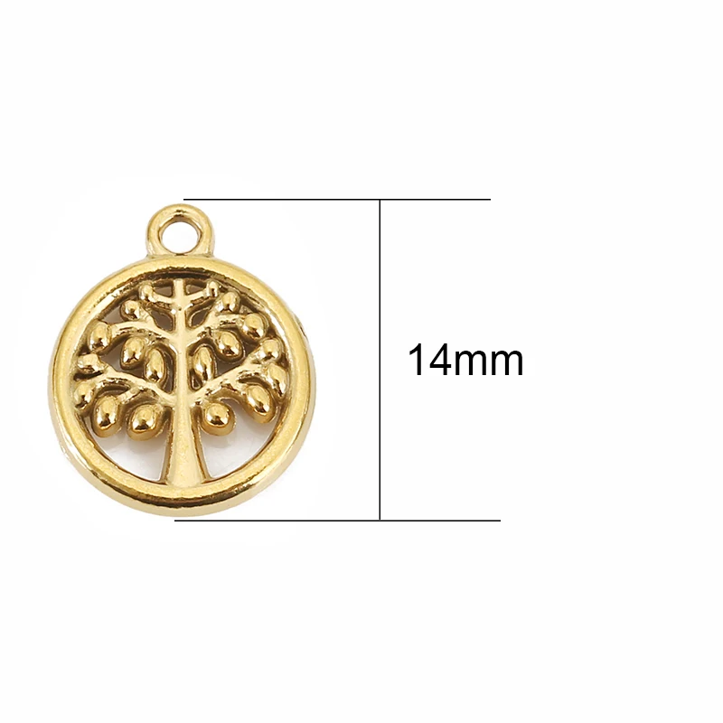5pcs Never Fade PVD Stainless Steel Tree Charms Lot Bracelets Charms Necklace Pendants for DIY Earring Making Jewelry Findings