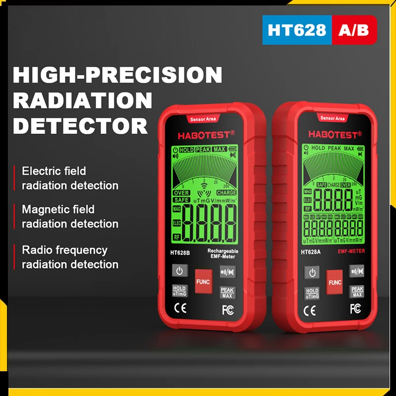 HT628 EMF Meter 3-in-1 Portable Electromagnetic Field Radiation Detector for Electric Field/Magnetic Field/RF Radiation Detector