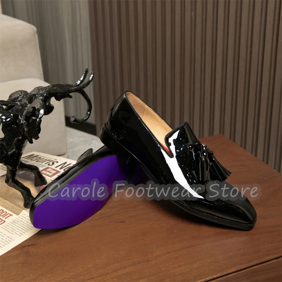 

Luxury Leather Male Business Wedding Dress Loafers Mixed Color Pointed Toe Chunky Heel Shallow Mules Large Size Men Derby Shoes