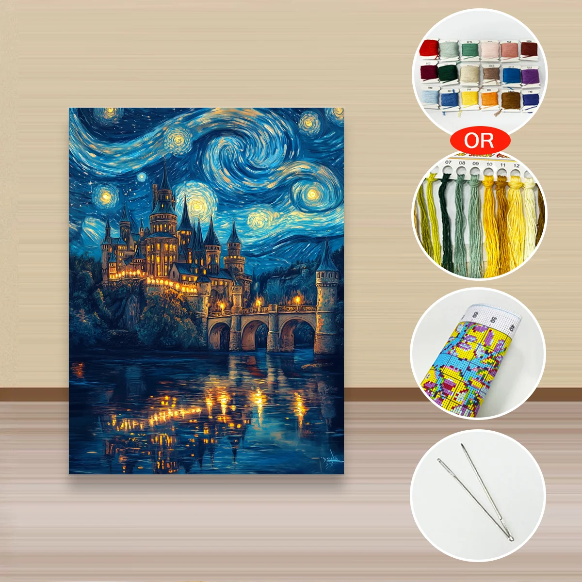 1 Stück 30x40cm/11,8x15,7 Zoll, 11Ct/14Ct Kreuzstich-Set, DIY Valentinstagsgeschenk, Stickerei-Set für Festivals, Sternennacht-Schloss – Detail 2