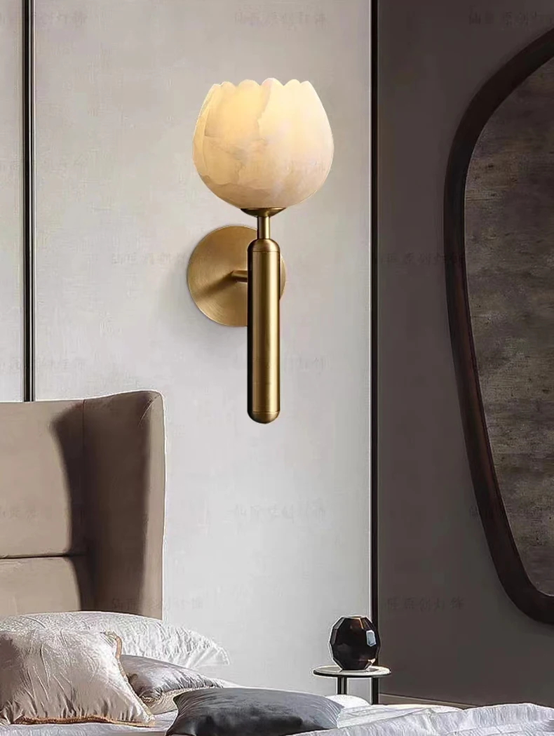Art Natural Marble Wall Lamp Flower Shape Brass E14 Bulb