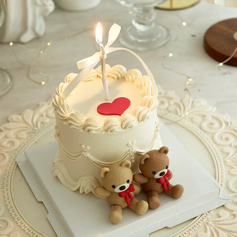 Niedlicher 3D brauner Bären-Kuchenaufsatz mit Schleife für Valentinstag, Geburtstag, Babyparty, Jungen, Mädchen, Jubiläum, Party, Kuchendekoration, Zubehör – Detail 1