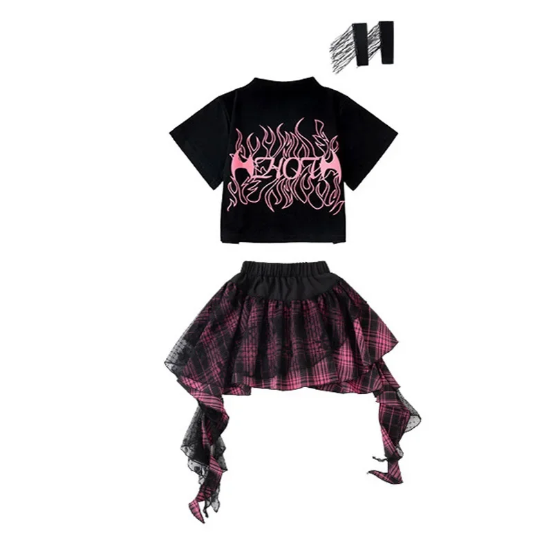 Mädchen Kpop Jazz Dance Kostüm Schwarz Tops Hip Hop Shorts Rock Outfits Kinder Performance Kleidung Konzert Bühne Tragen