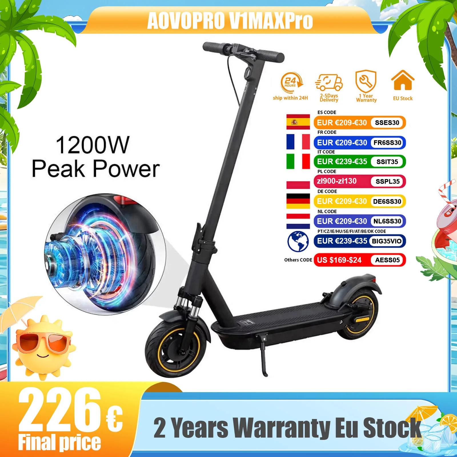 AOVOPRO V1MAX PRO 1200W Scooter électrique 45KM portée maximale 35 KM/H 500W puissance moteur 42V14.5AH Scooter électrique pliant pour adultes