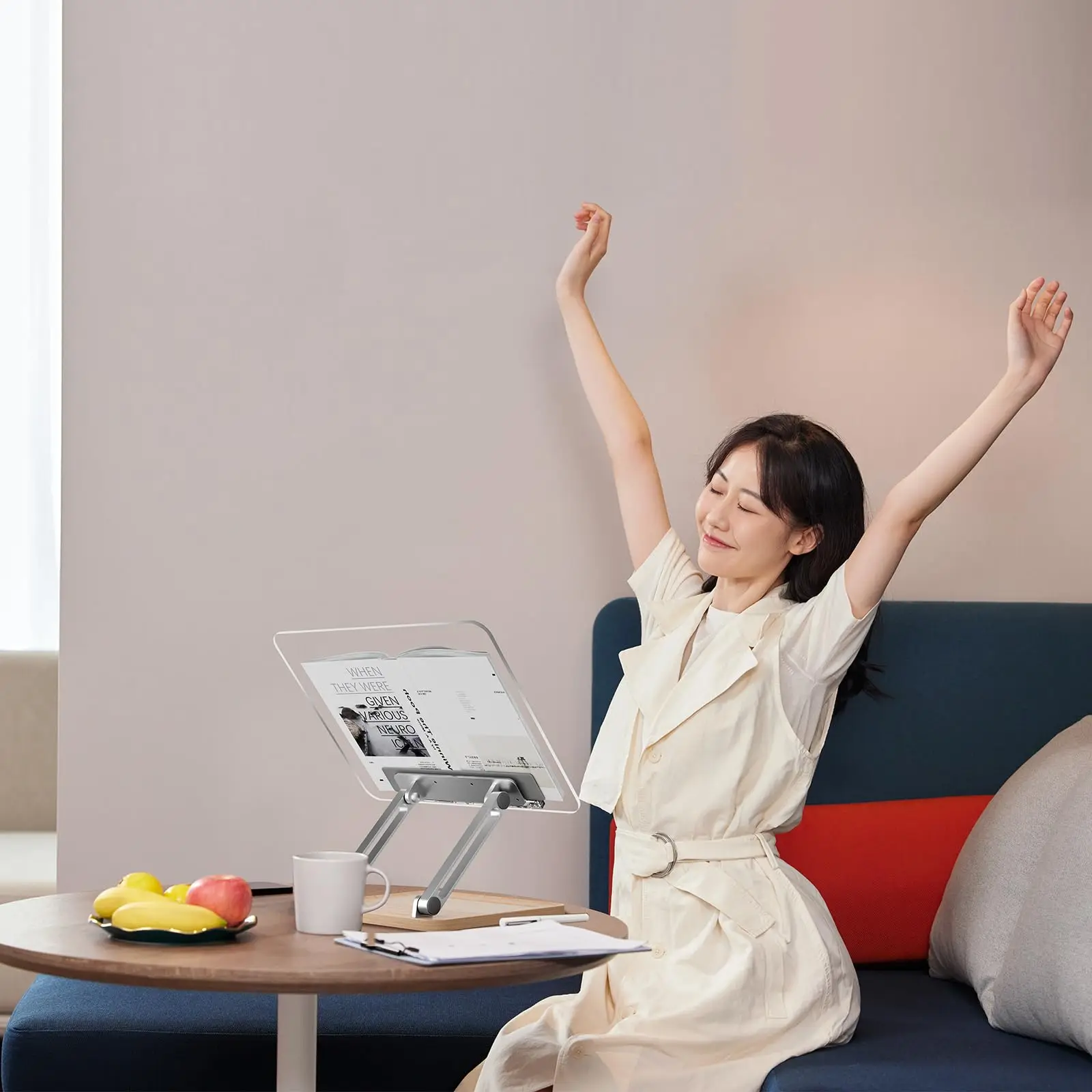 Adjustable Acrylic Book Stand for Reading, Book Holder with Pen Slot, Foldable Desktop Riser for Laptop, Recipe,Cookbook Stand