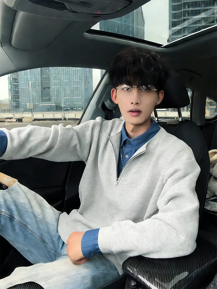 

Мужская толстовка на молнии в американском стиле, весна-осень, с эффектом объемного объемного шитья, винтажная, удлиненная, для повседневной носки