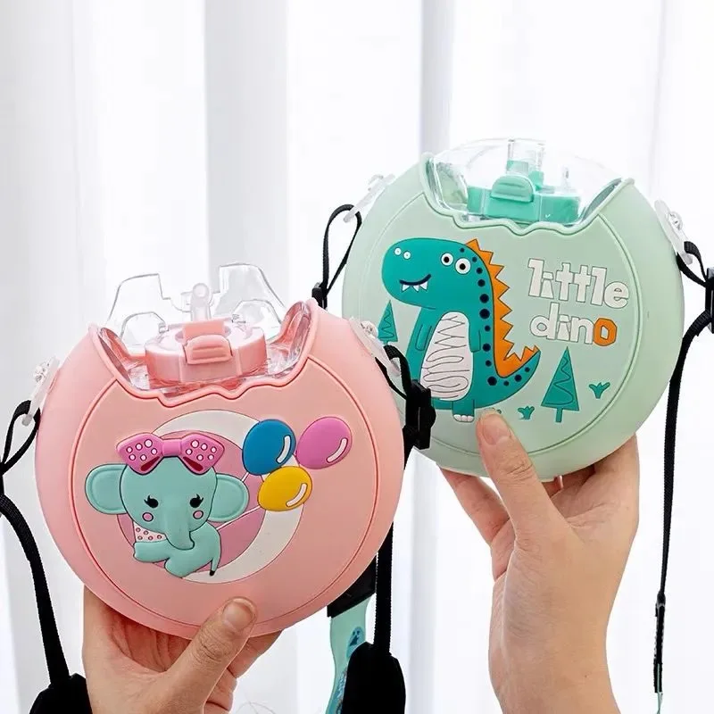 

Cartoon Cup Dinosaur Elephant Donuts Water Bottle for Kids Creative Silicone Portable Children Cup with Straw Student Gift