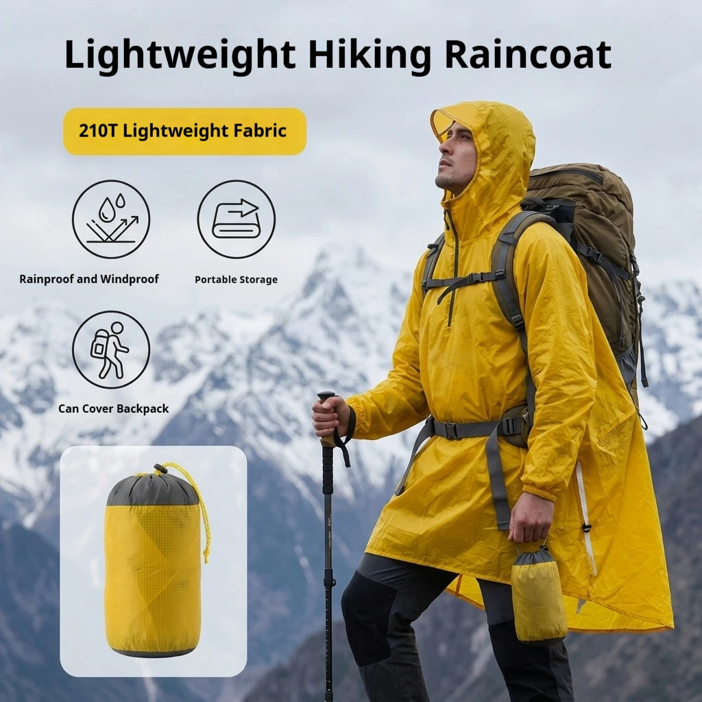 Waterproof Outdoor Mountaineering Poncho Unisex Rainproof Hiking Mountain Climbing Fishing All-in-One Poncho for Men And Women