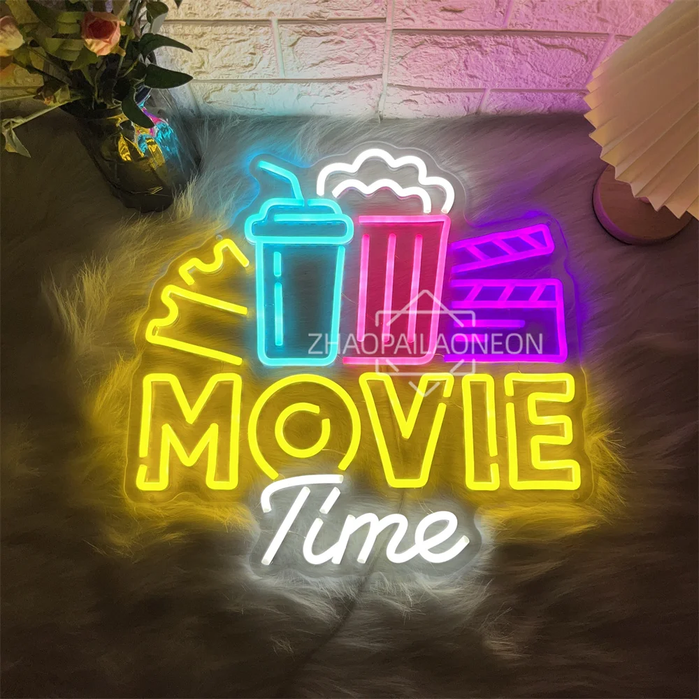 Movie Time Neon Led Sign Home Art Party Movie Theater Decoration Movie Room Mall Neon Lights USB Party Bar Club Wall Decor Signs