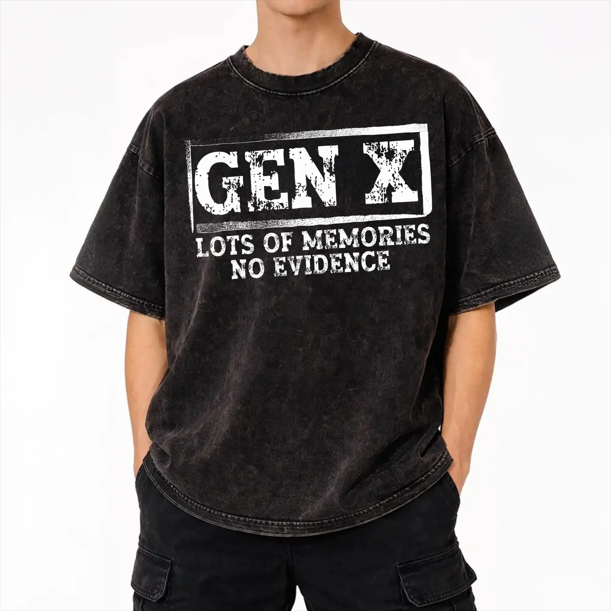 Funny Saying Sarcastic Gen X Lots of Memories No Evidence  Outfit Washed T Shirt Men Women Streetwear Hip Hop T-Shirts