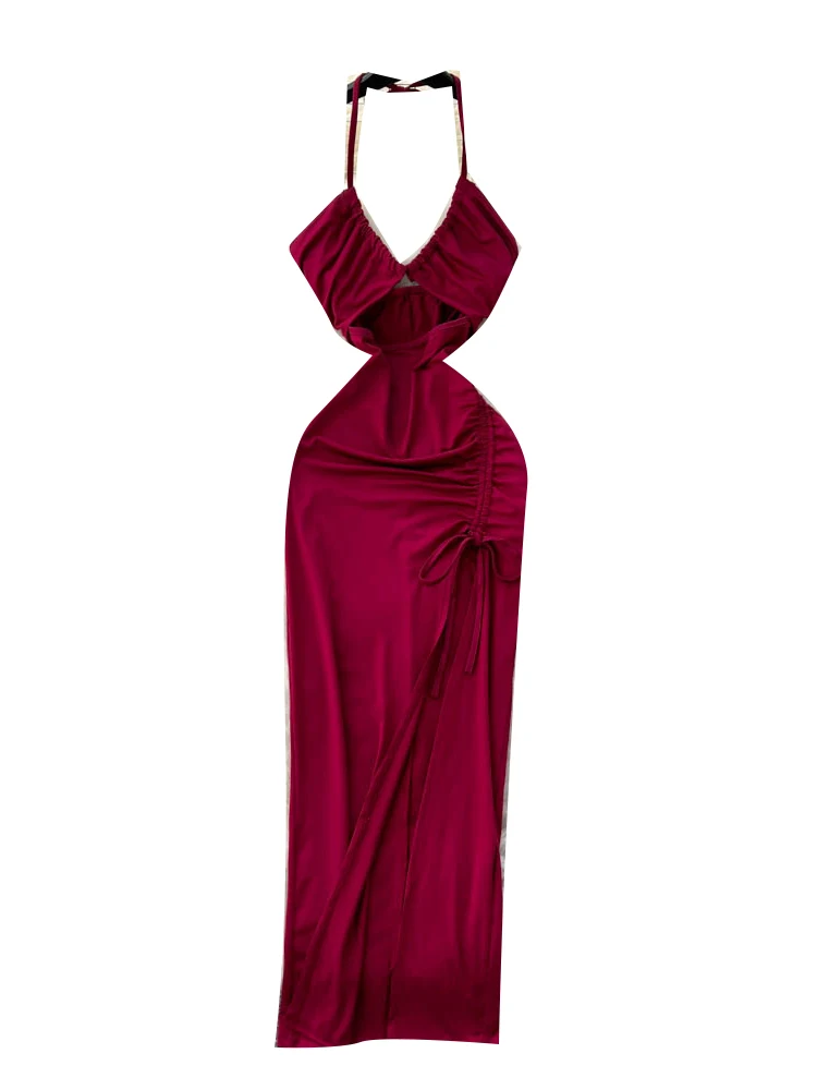 

Sexy Hollow out Strapl Long Dr Women's Slimming Split High Waist A-Line Skirt Summer Season Ci Commute Stand Fit