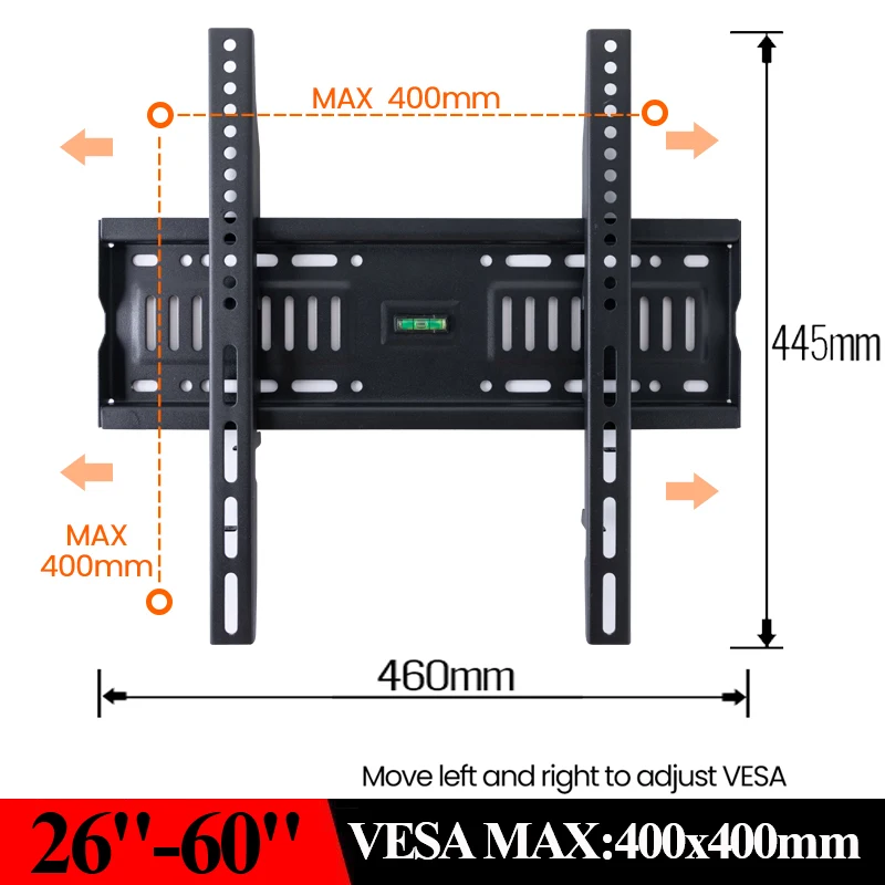 Czarny, walcowany na zimno stalowy uchwyt ścienny do telewizorów LCD LED 26\'\'-60\'\' Obciążenie 70kg VESA 100*100-600*400 Wspornik telewizora