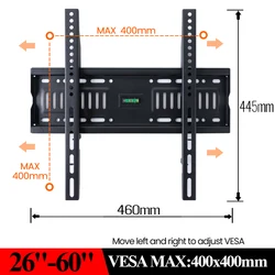 Black Cold-rolled Steel Fixed TV Wall Mount Bracket for 26''-60'' LED LCD TVs  Load 70kg VESA 100*100-600*400 TV Support