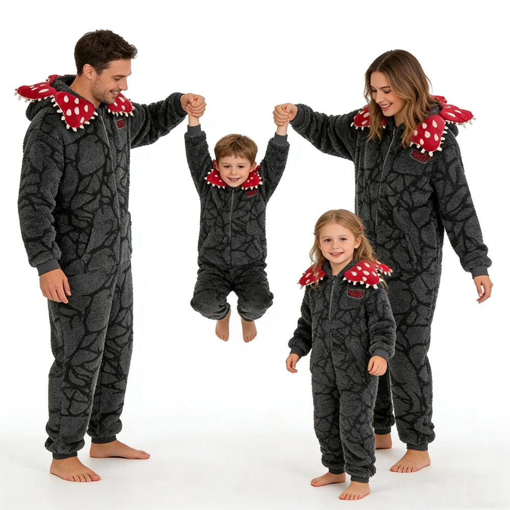 Christmas Stranger Pajamas With Demogorgon Plant Design - Adult Onesie With Cozy Flannel Fabric, Perfect For Holiday Parties view 3