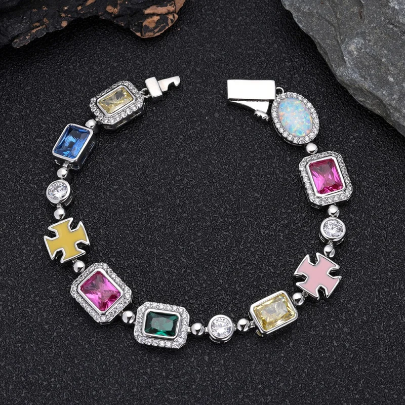 

European Hip Hop Colorful Gemstone Jewelry Female Accessories High Sense Zircon Men's Bracelet