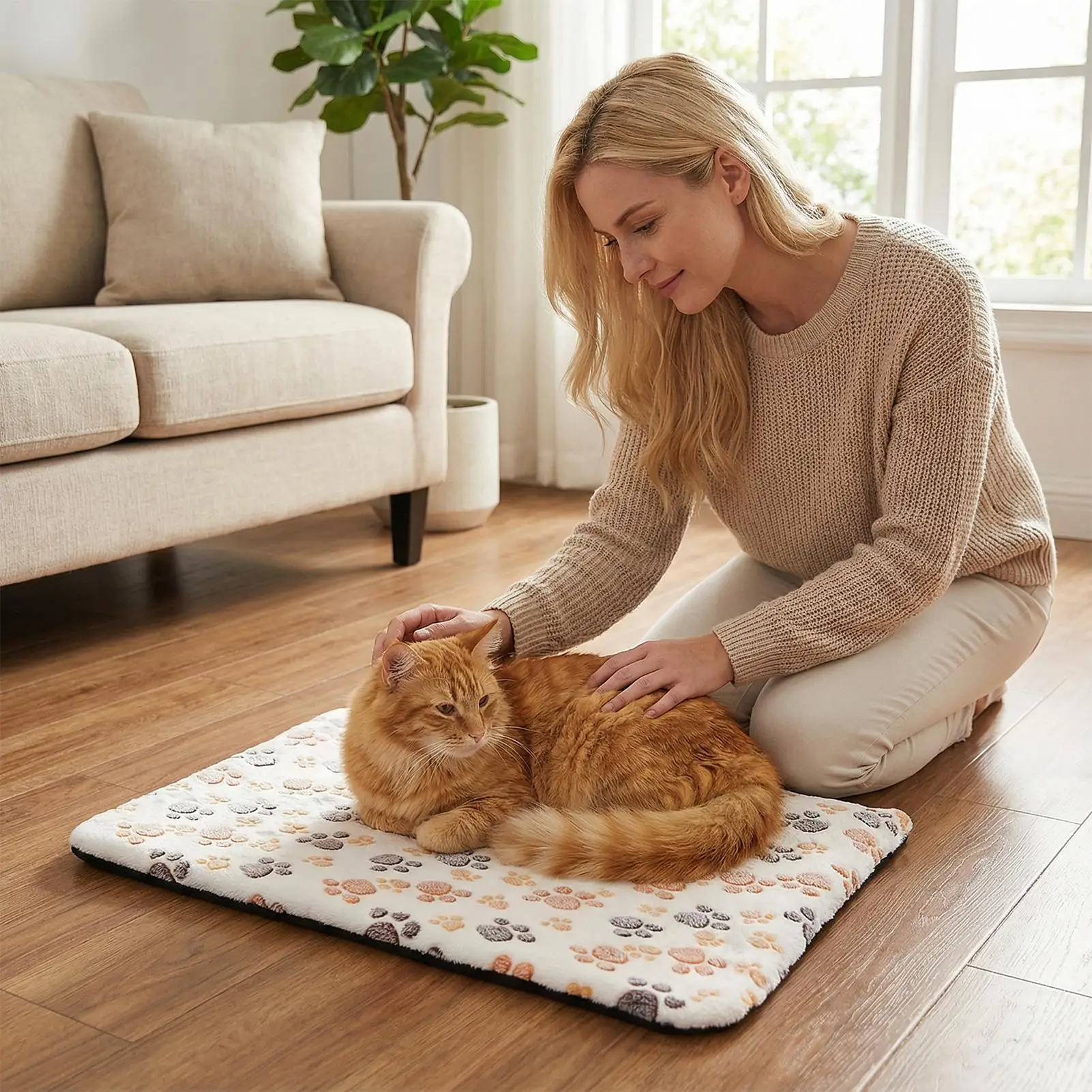 Self Heating Cat Bed Insulated Washable Non-Slip Bottom Cat Warming Pad Soft Pet Bed for Puppy Kitten Winter Sleeping Indoor