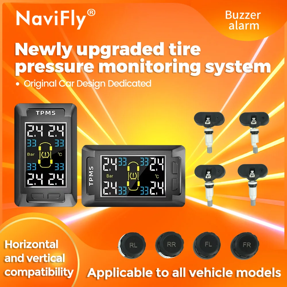 

Navifly USB TPMS Система контроля давления в шинах Дисплей Сигнализация Температурные внутренние внешние датчики для универсального автомобиля