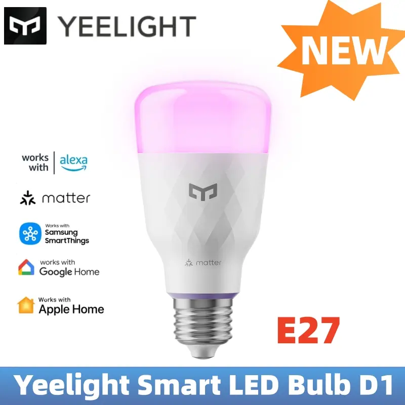 لمبة يي لايت الذكية LED D1 بألوان RGB قابلة للتعديل، قاعدة E27، 1300 لومن، تحكم عبر التطبيق والصوت، متوافقة مع ابل هوم وجوجل اليكسا