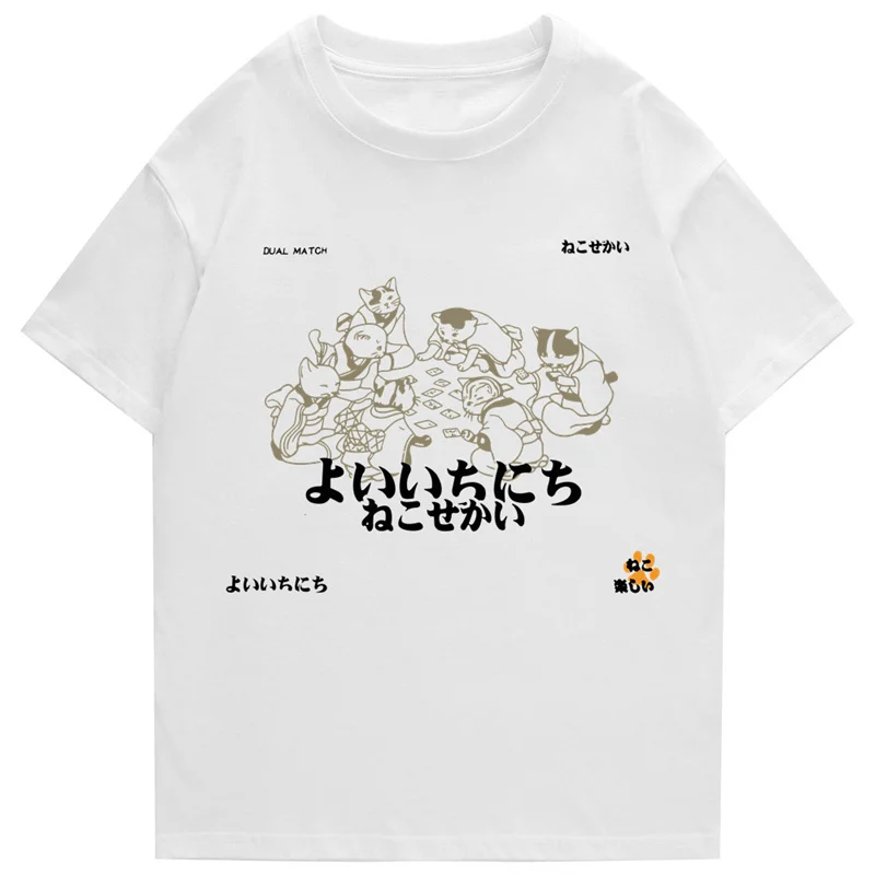 Hip Hop Men Streetwear T Shirt Japanese Kanji Animals Print T-Shirt 2022 Harajuku Cotton Casual Summer Short Sleeve Tshirt White