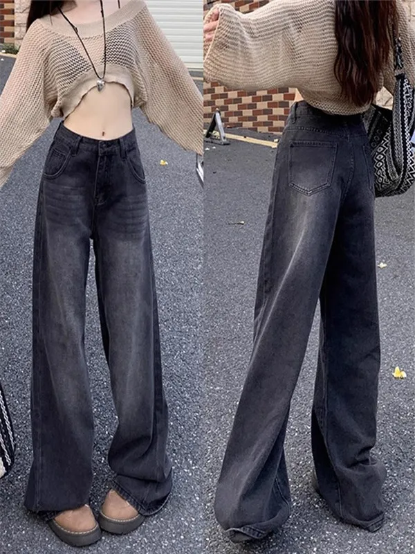 

High Waist Wide Leg Jeans Women's American High Street Style Bootcut Denim Pants Summer Slim Straight Loose Fit plus Size