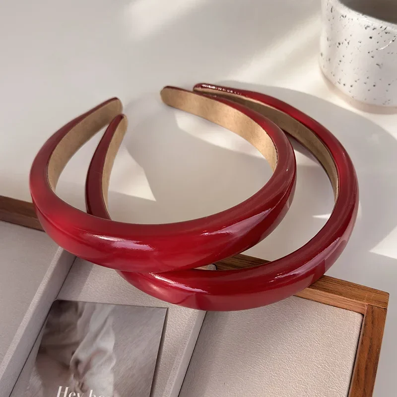 Retro Red Leather Sponge Headband for Woman Fashion Temperament Hair Hoop Wash Face Hair Band Female Party Hair Accessories Gift