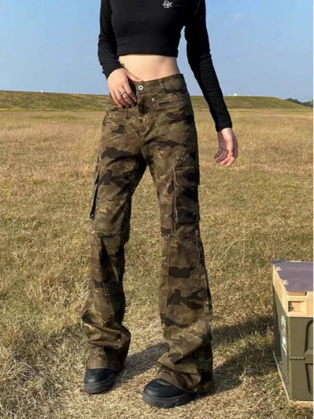 

American Sle Retro Camouflage Work Pants Men's Spring Autumn Slimming Casual Long Pants Cleanfit Micro Flared Straight Leg ...