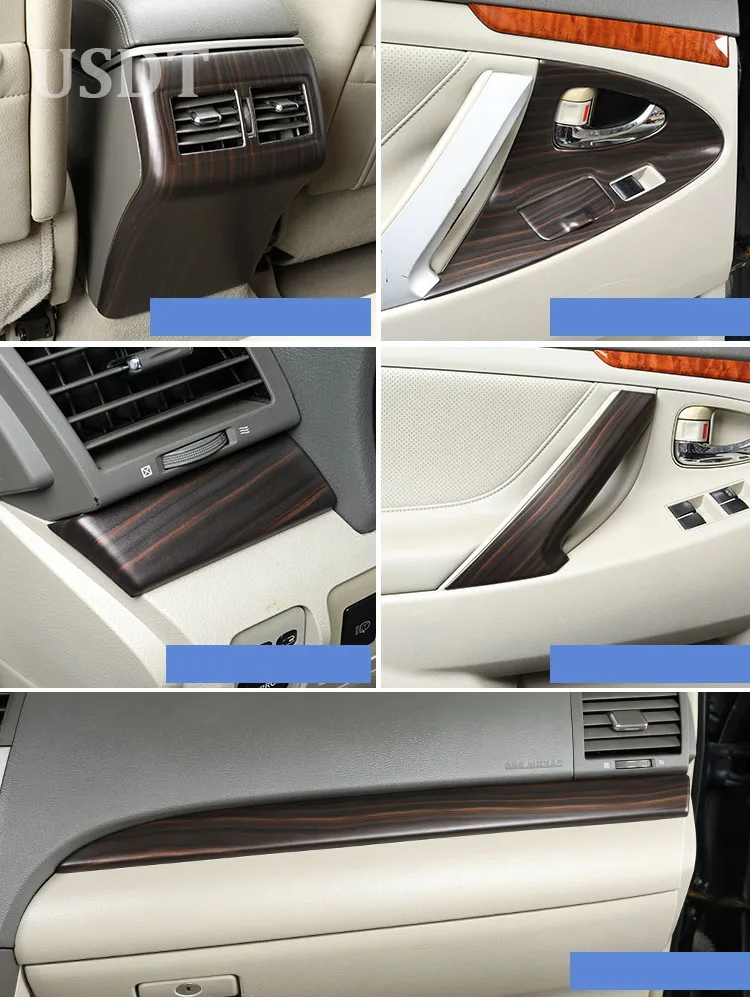 For TOYOTA Camry 6th 2011 2010 2009 2008 2006 Black Gold Wood Car Interior Protective Sticker Central Control Panel Armrest Mat