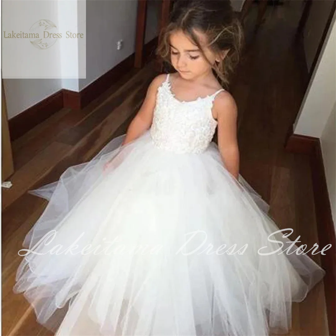 

Communion Dresses for Girls Champagne O-neck Sleeveless Ball Gown Lace Appliques Flower Girl Dresses for Weddings Robe Bebe