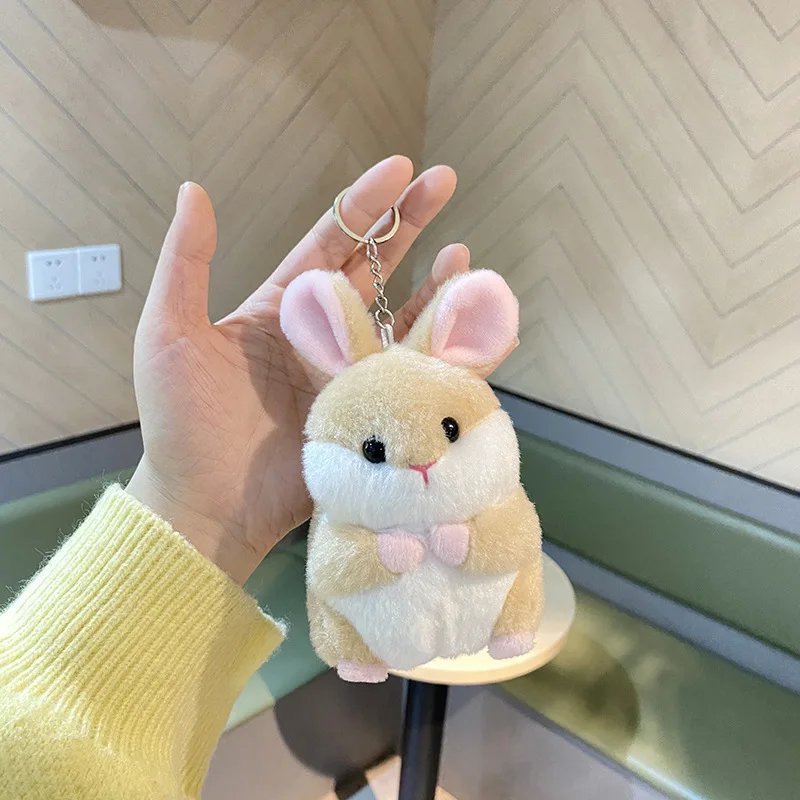 Cute Girls Cartoon Hamster Key Chain On Bag Plush Fur Pom Pom Doll Keychain Women Car Trinket Animal Toy Jewelry Party Gift