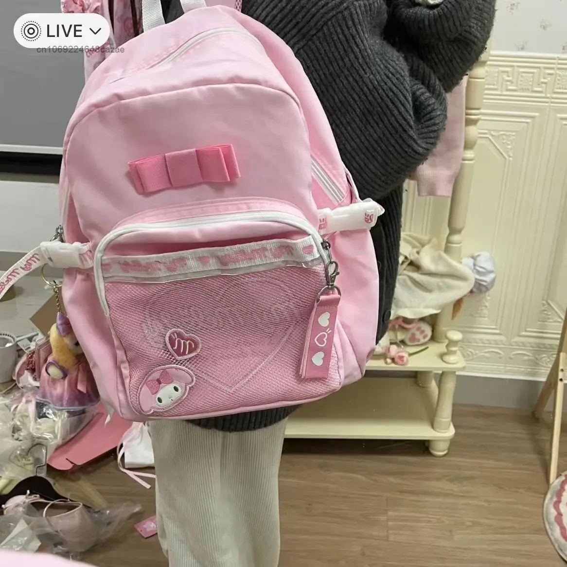 Sanrio meine Melodie niedlich süß rosa Taschen Cartoon Japan koreanischen Stil ästhetischen Rucksack Y2k Mädchen Mode Schule doppelte Umhängetasche