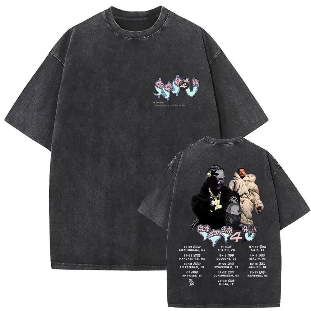 

Rapper Drake Europe Tour with PARTYNEXTDOOR 2025 T-shirt Some Sexy Songs 4 U SSS4U T-shirts Men Hip Hop Washed Vintage T Shirts