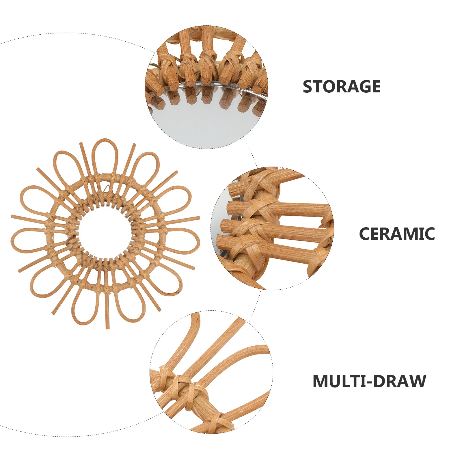 1Pcs Hand Woven Wall Mounted Mirror Sturdy Eco-Friendly Creative Bedroom Decoration Woven Mirror