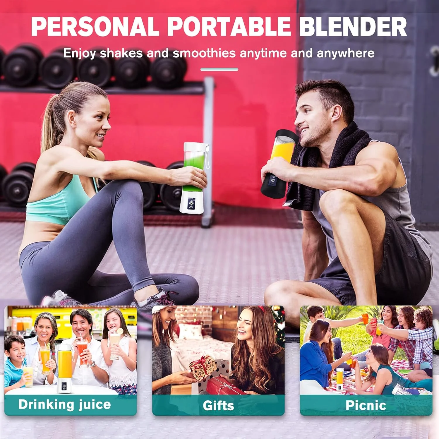 Portable Blender for Shakes and smoothies with Scale, 4000mAh Personal  Blender 15.2 oz,150w 6-Blades Blender Bottles, USB Recha