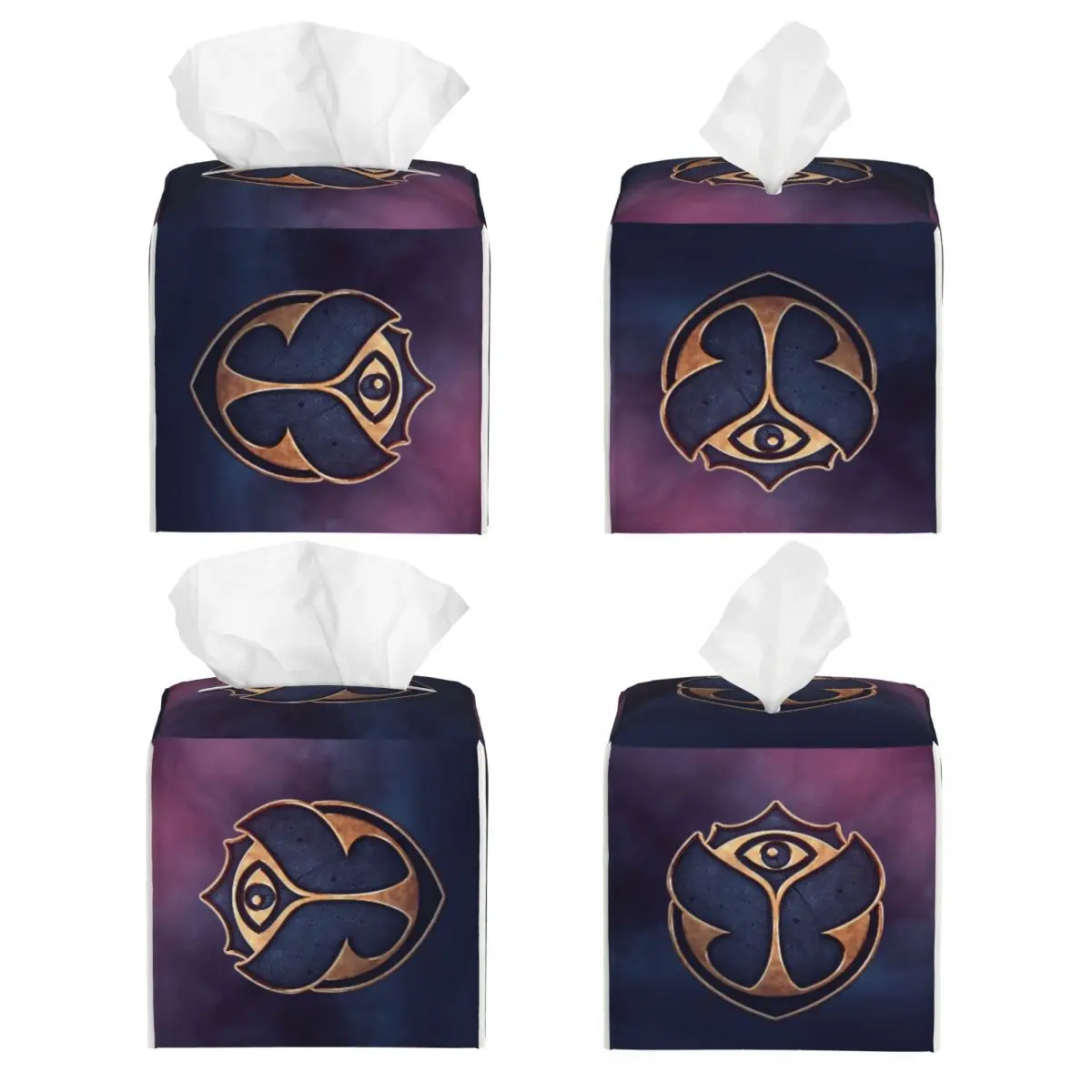 Custom Tomorrowland Logo Tissue Box Cover PU Leather Square Music Festival Facial Tissue Box Holder for Bathroom Office