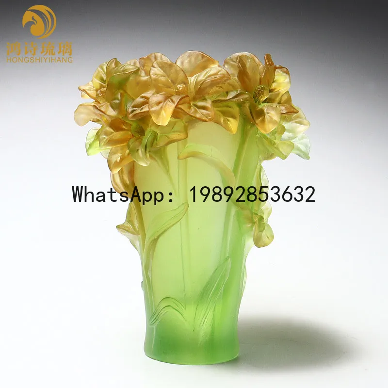 

PYJ glazed orchid yellow crystal handicraft ornament living room flower arrangement special vase