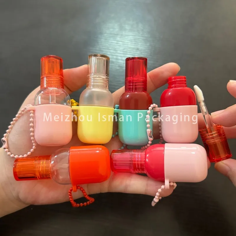 50Pcs Empty kids patent cute kettle bottle shape lip gloss container tubes mini makeup keychain pendant lip glaze tube 3ml