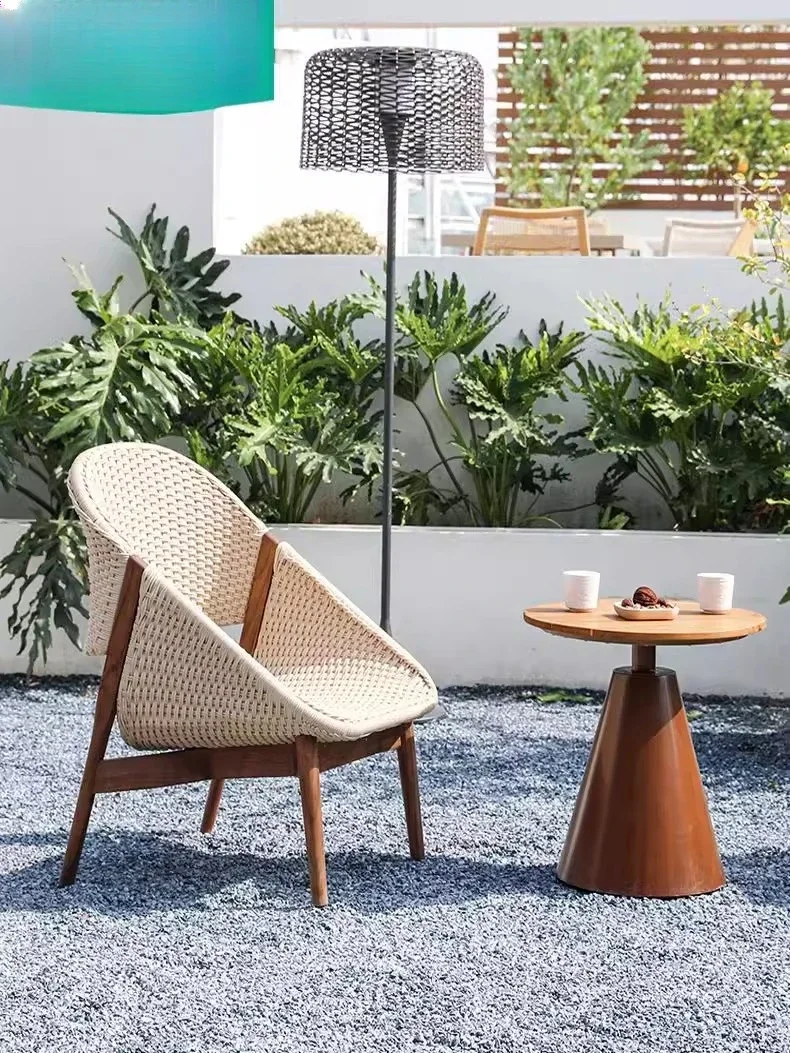 

Y Открытый стол для отдыха и стул, вилла, балкон, стул из тикового ротанга, одиночный диван, домашний плетеный стул из цельного дерева для проживания в семье