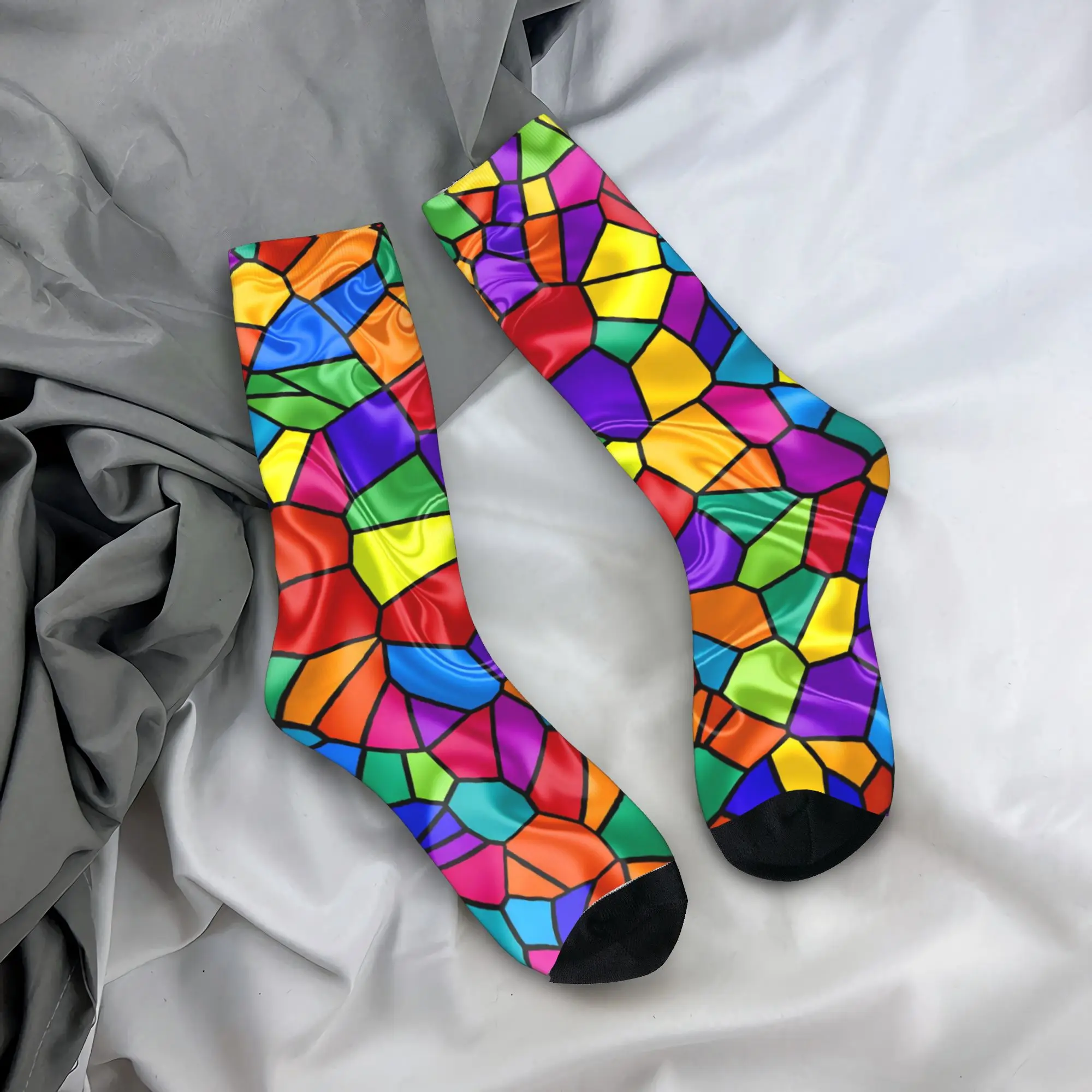 

Rainbow Gradient Glass Art Socks Modern Stockings Winter Non-Slip Men Socks Breathable Graphic Climbing Socks