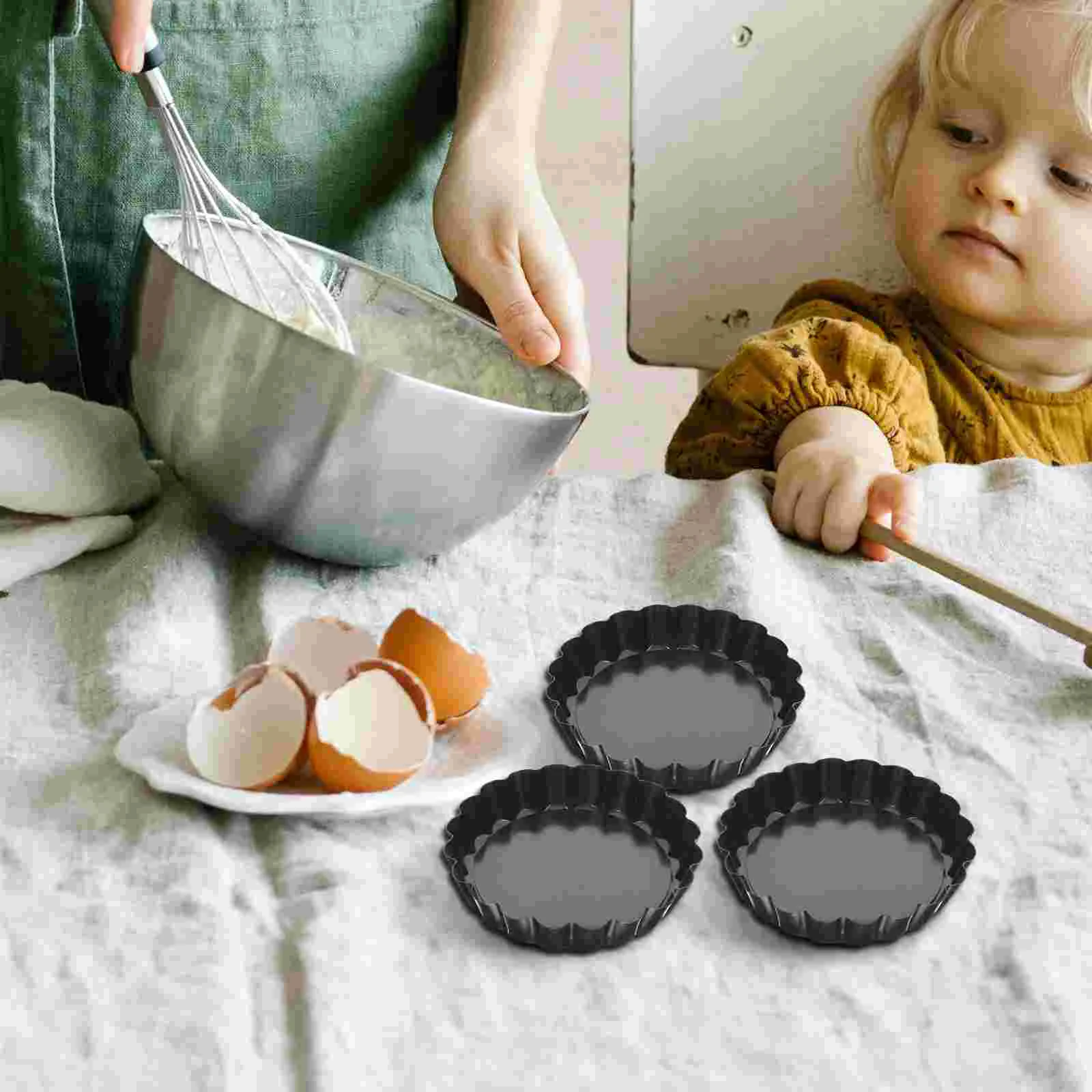 8 Pcs Mini Tart Pans Small Baking Pans Baking Bakeware Pie Mold Removable Bottom Black Carbon Tart Pan Steel Kitchen Tools