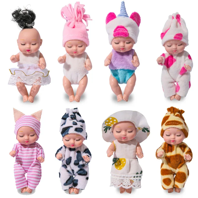 1pc bonito 11cm dormir bebê bonecas dos desenhos animados mini macio bonito conforto reborn bonecas roupas de vaca brinquedos educativos presente natal