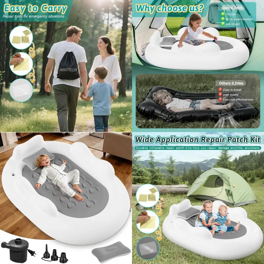 

Portable Toddler Air Mattress with Safety Sides, Pump, and Bumpers - Ideal for Travel, Camping, Home - Grey, 60