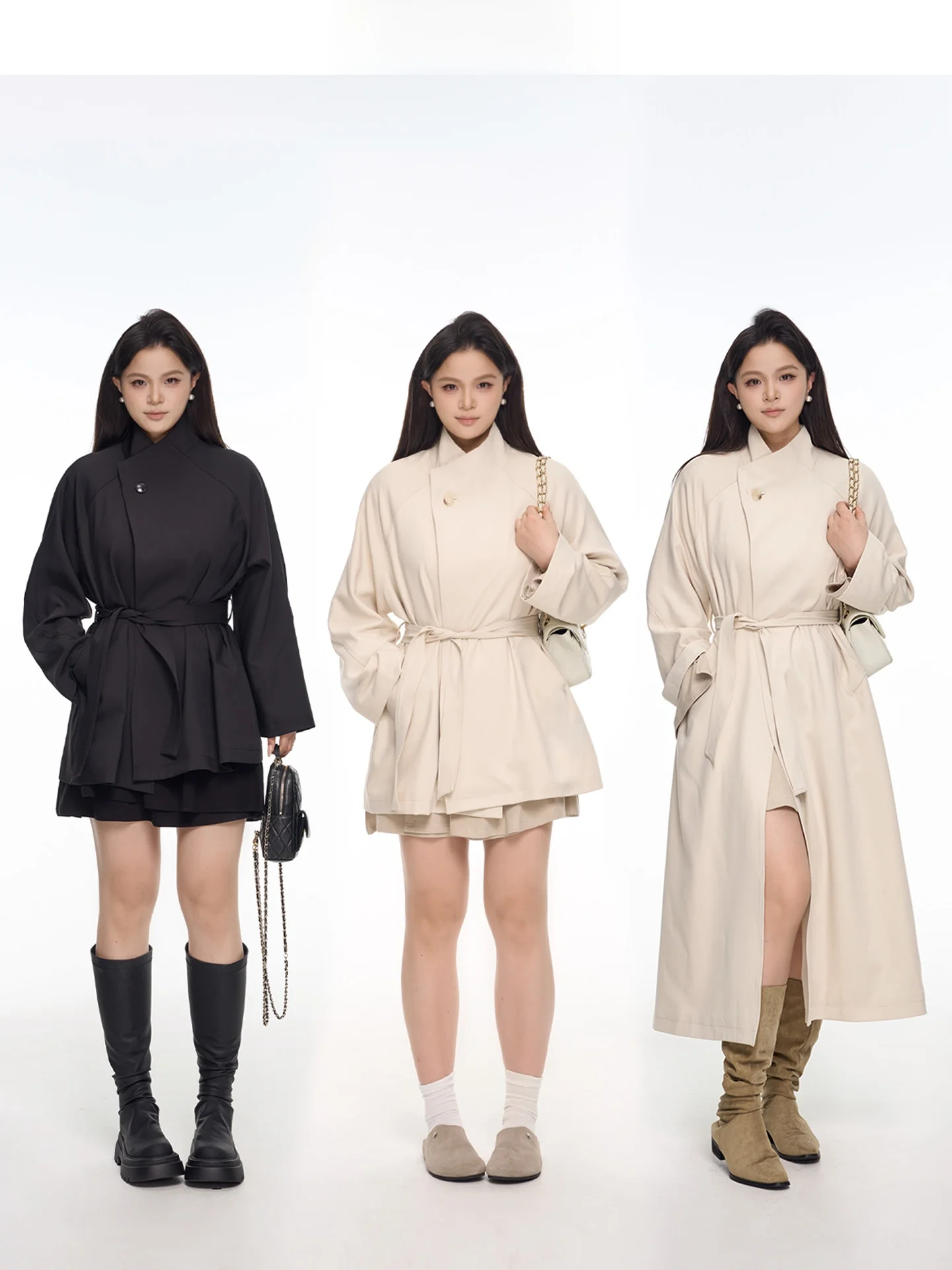 

Berlin Town ort Sle Women's Windbreaker Coat with Waist-Cinching Belt Long Sve Stand Collar Autumn Faion Polyurethan...